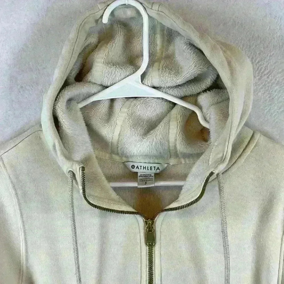 Athleta Women’s 1/4 Zip Hoodie Sweatshirt Size Small Cream Kangaroo Pocket - Picture 4 of 7